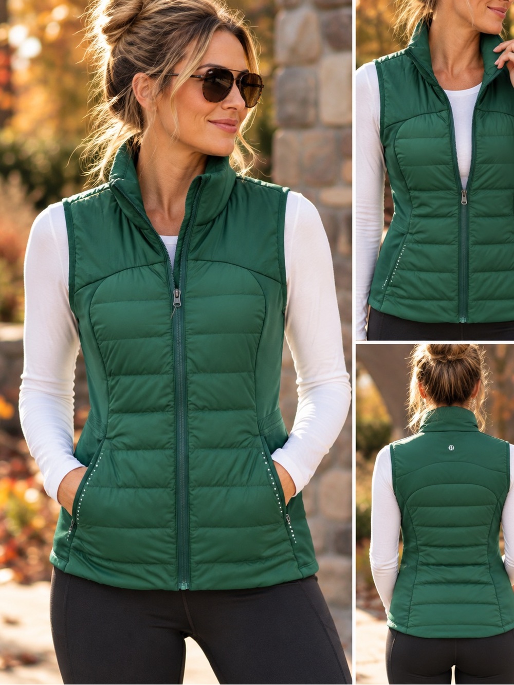 Lululemon Women’s Green Insulated Puffer Running Vest Full Zip Size 8